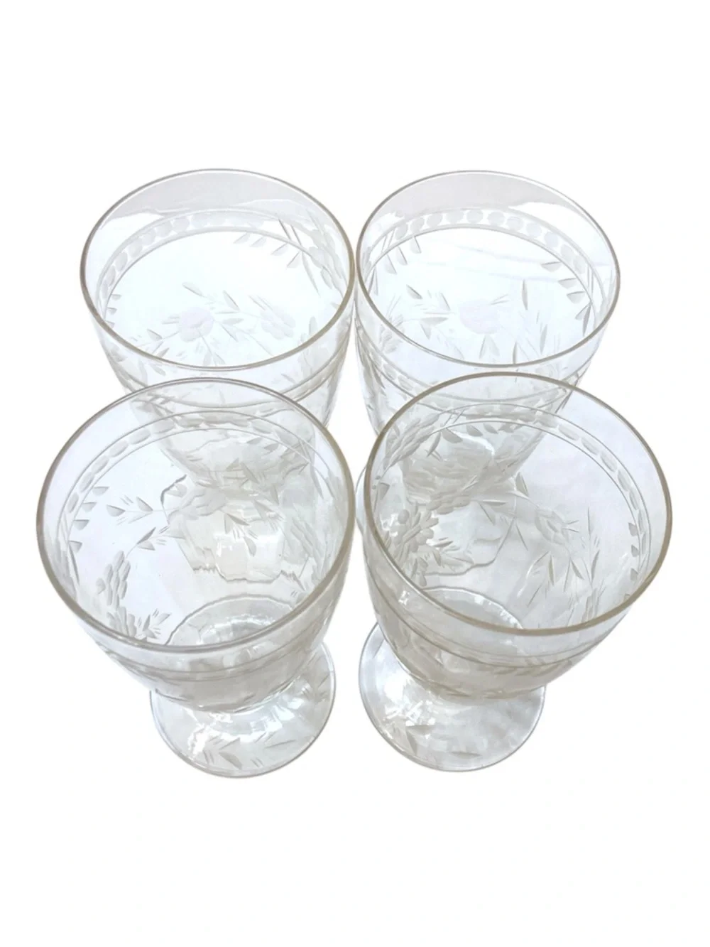 6 Rock Sharpe 2011-27 Cut Crystal Iced Tea‎ Glasses Floral Vintage Tall Tumblers